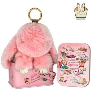 Bunnylulu Pink Fluffy Bunny Keychain
